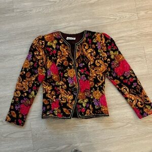 Vintage 80s Act II New York floral evening jacket with gold trim medium